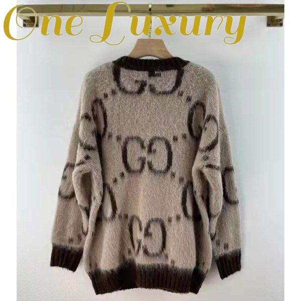 Replica Gucci Men GG Mohair Wool V-Neck Sweater Beige Brown 3