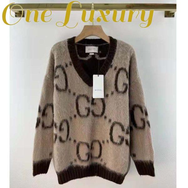 Replica Gucci Men GG Mohair Wool V-Neck Sweater Beige Brown 4