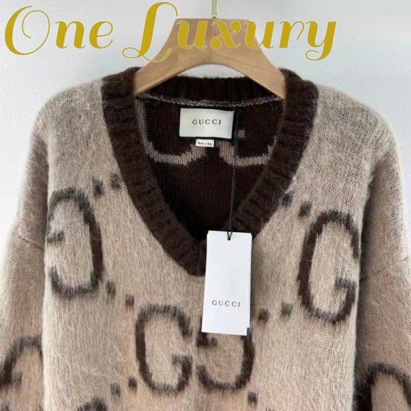 Replica Gucci Men GG Mohair Wool V-Neck Sweater Beige Brown 5