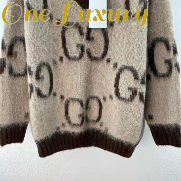Replica Gucci Men GG Mohair Wool V-Neck Sweater Beige Brown 6