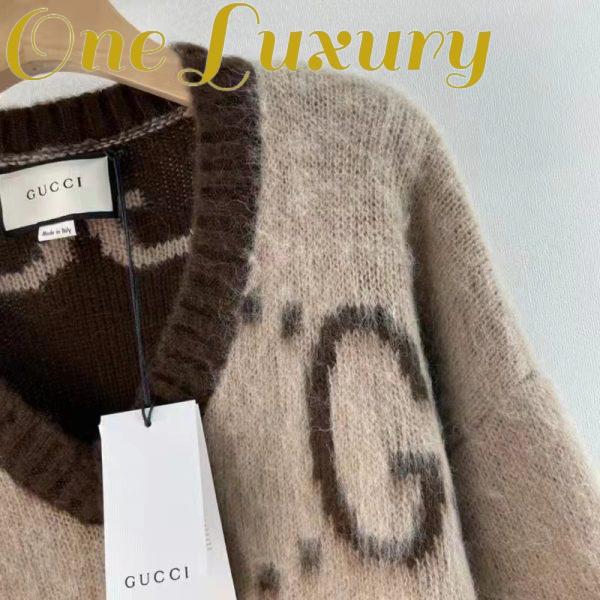 Replica Gucci Men GG Mohair Wool V-Neck Sweater Beige Brown 8