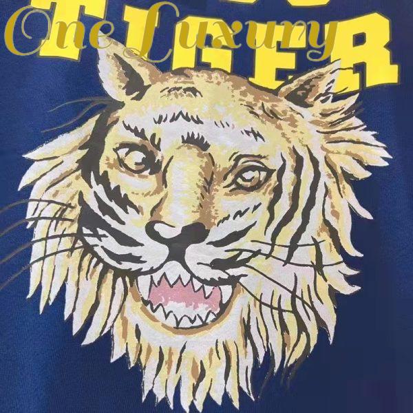 Replica Gucci Men GG Tiger Cotton Sweatshirt Blue Felted Jersey Crewneck 6