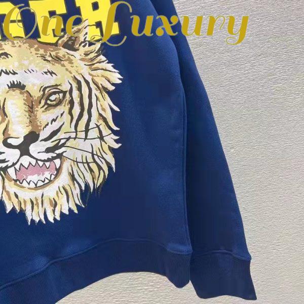 Replica Gucci Men GG Tiger Cotton Sweatshirt Blue Felted Jersey Crewneck 8