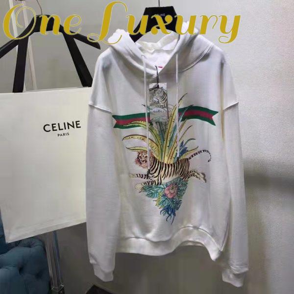 Replica Gucci Men GG Tiger Hooded Sweatshirt Ivory Felted Cotton Jersey Fixed Hood 3