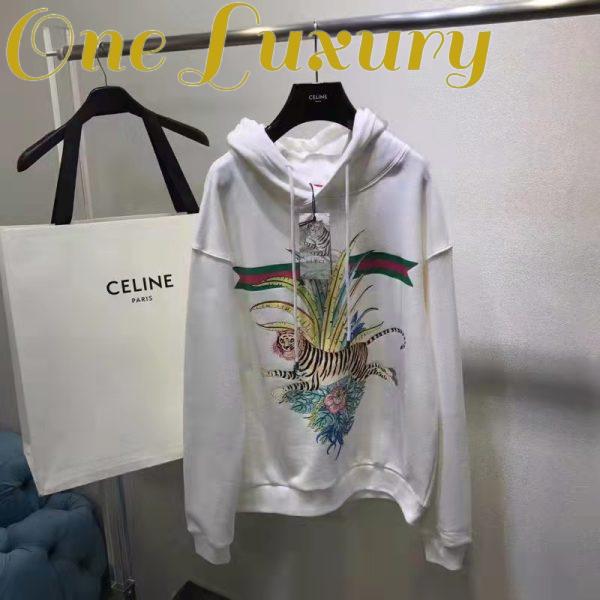 Replica Gucci Men GG Tiger Hooded Sweatshirt Ivory Felted Cotton Jersey Fixed Hood 4