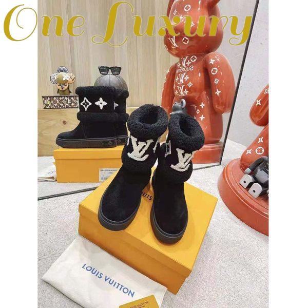 Replica Louis Vuitton LV Women Snowdrop Flat Ankle Boot Cognac Black Suede Calf Shearling 4