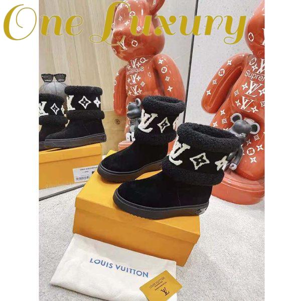 Replica Louis Vuitton LV Women Snowdrop Flat Ankle Boot Cognac Black Suede Calf Shearling 5