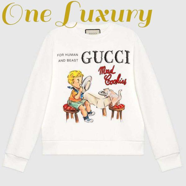 Replica Gucci Men Gucci ‘Mad Cookies’ Print Sweatshirt Cotton Crewneck Slim Fit-White