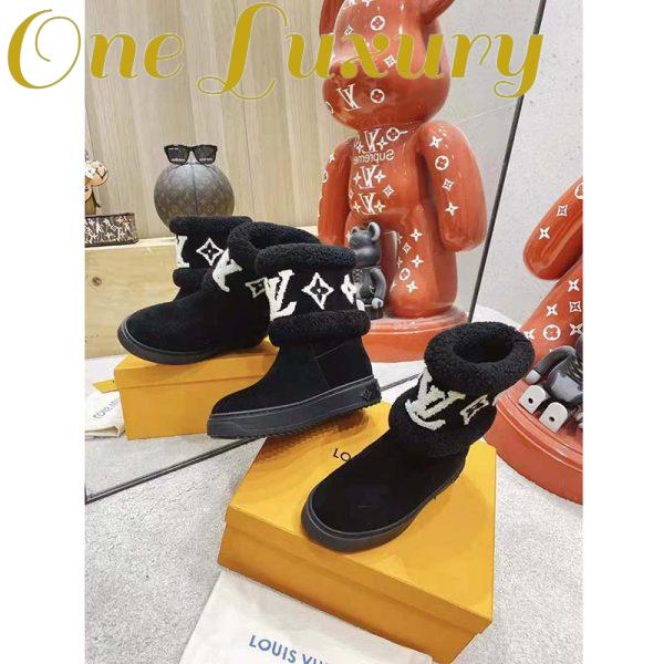 Replica Louis Vuitton LV Women Snowdrop Flat Ankle Boot Cognac Black Suede Calf Shearling 6