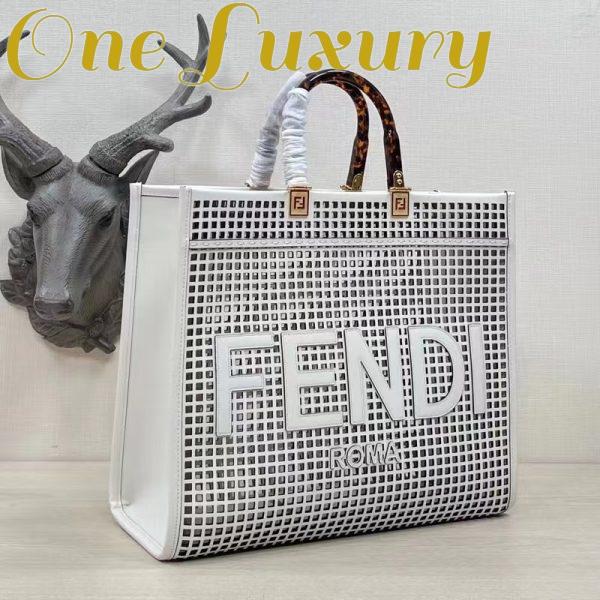 Replica Fendi Women Sunshine Medium White Two-Toned Perforated Leather Shopper 4