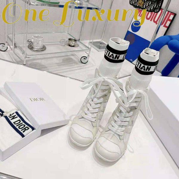 Replica Dior Women D-zenith Heeled Ankle Boot White Calfskin and Deep Blue Technical Knit 3