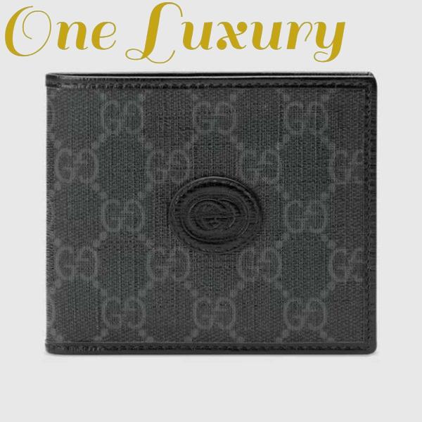 Replica Gucci GG Unisex Wallet Interlocking G Black GG Supreme Canvas