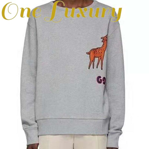 Replica Gucci Men Hooded Sweatshirt with Deer Patch in 100% Cotton-Grey 2
