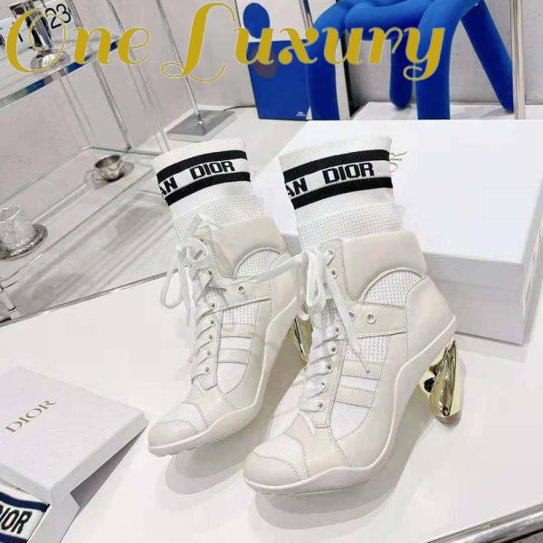 Replica Dior Women D-zenith Heeled Ankle Boot White Calfskin and Deep Blue Technical Knit 5