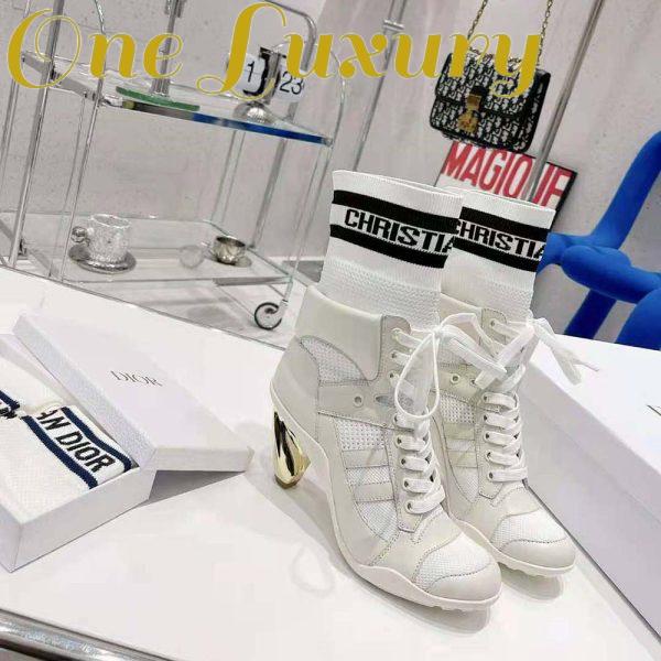Replica Dior Women D-zenith Heeled Ankle Boot White Calfskin and Deep Blue Technical Knit 6