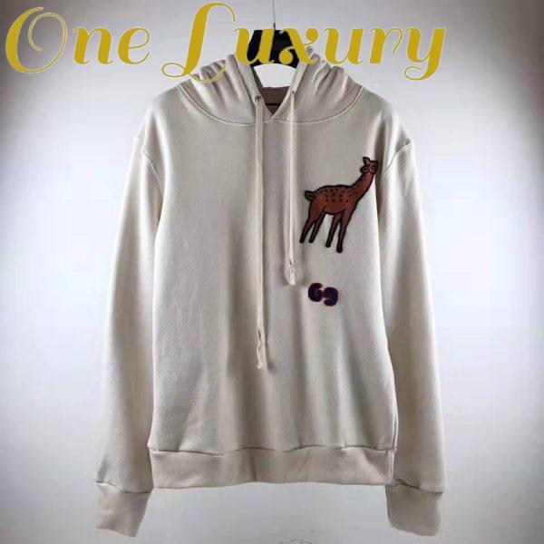 Replica Gucci Men Hooded Sweatshirt with Deer Patch in 100% Cotton-White 3