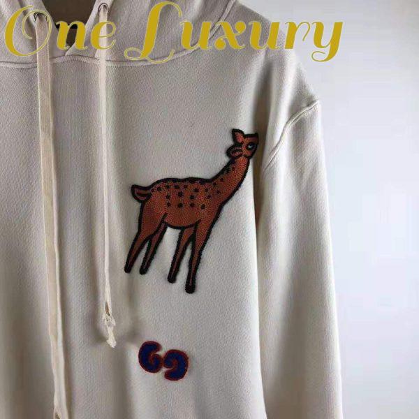 Replica Gucci Men Hooded Sweatshirt with Deer Patch in 100% Cotton-White 6