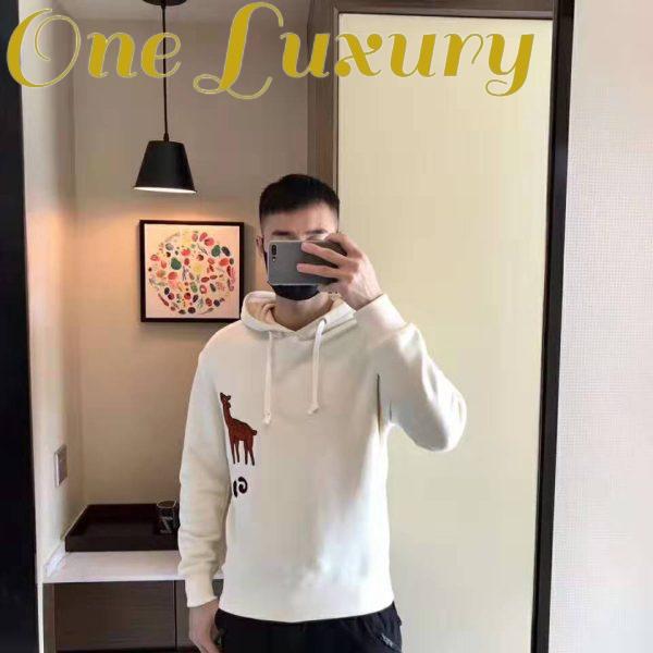 Replica Gucci Men Hooded Sweatshirt with Deer Patch in 100% Cotton-White 7