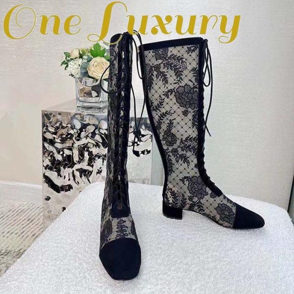 Replica Dior Women Shoes CD Naughtily-D Boot Black Transparent Mesh Suede Embroidered Roses 5