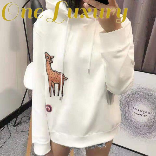 Replica Gucci Women Hooded Sweatshirt with Deer Patch in 100% Cotton-White 5