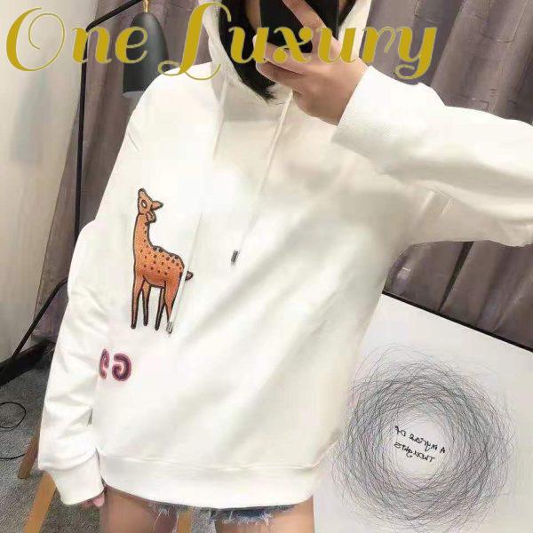 Replica Gucci Women Hooded Sweatshirt with Deer Patch in 100% Cotton-White 6