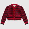Replica Gucci Women Houndstooth Wool Cropped Sweater Crew Neck Cropped Shape Red and Black 16