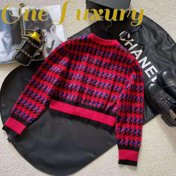 Replica Gucci Women Houndstooth Wool Cropped Cardigan Crew Neck Red and Black 4