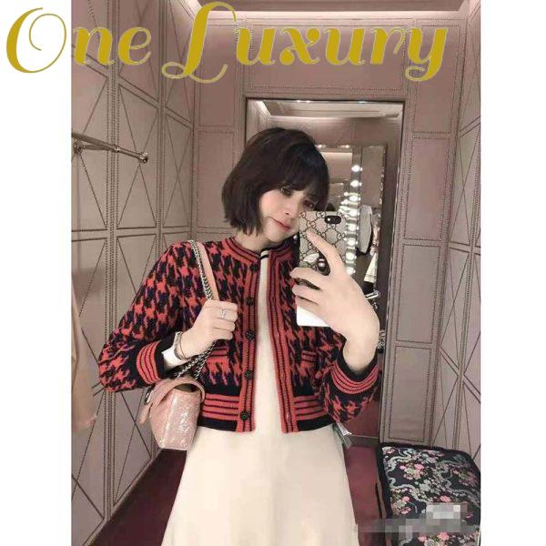 Replica Gucci Women Houndstooth Wool Cropped Cardigan Crew Neck Red and Black 11