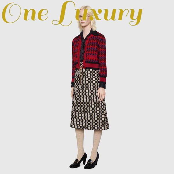 Replica Gucci Women Houndstooth Wool Cropped Cardigan Crew Neck Red and Black 12