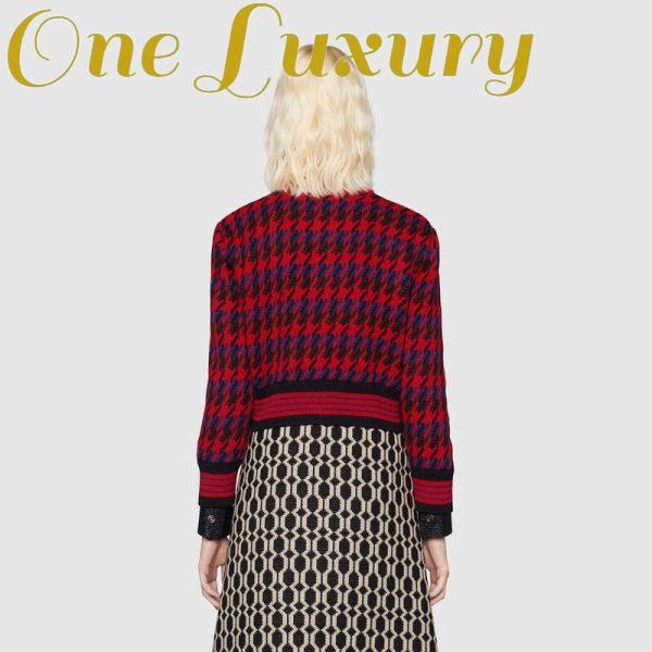 Replica Gucci Women Houndstooth Wool Cropped Cardigan Crew Neck Red and Black 14