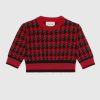 Replica Gucci Women Houndstooth Wool Cropped Cardigan Crew Neck Red and Black 15