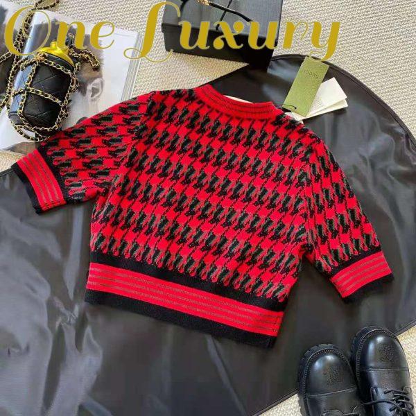 Replica Gucci Women Houndstooth Wool Cropped Sweater Crew Neck Cropped Shape Red and Black 4