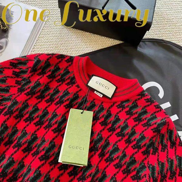 Replica Gucci Women Houndstooth Wool Cropped Sweater Crew Neck Cropped Shape Red and Black 7