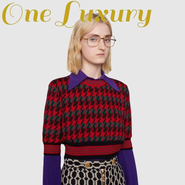 Replica Gucci Women Houndstooth Wool Cropped Sweater Crew Neck Cropped Shape Red and Black 13