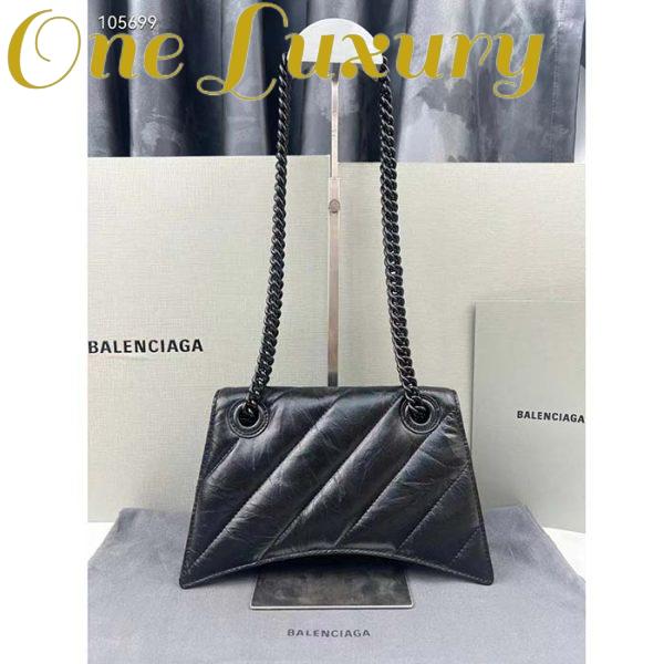 Replica Balenciaga Women Crush Small Chain Bag Quilted Black Crushed Calfskin Black Matte Hardware 3