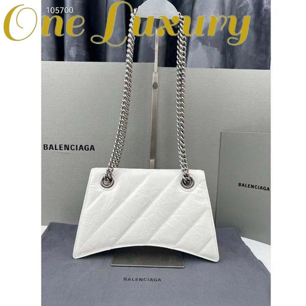 Replica Balenciaga Women Crush Small Chain Bag Quilted White Crushed Calfskin Aged-Silver Hardware 3