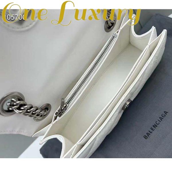 Replica Balenciaga Women Crush Small Chain Bag Quilted White Crushed Calfskin Aged-Silver Hardware 7