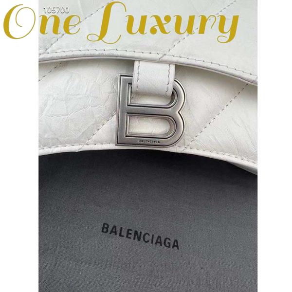 Replica Balenciaga Women Crush Small Chain Bag Quilted White Crushed Calfskin Aged-Silver Hardware 8