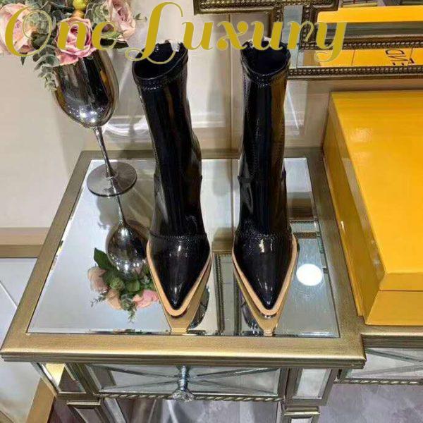 Replica Fendi Women Glossy Black Neoprene Ankle Boots FFrame Pointed-Toe 5