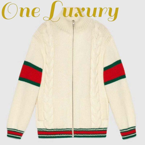 Replica Gucci Women GG Cable Knit Bomber Jacket Off-White Cable Knit Wool