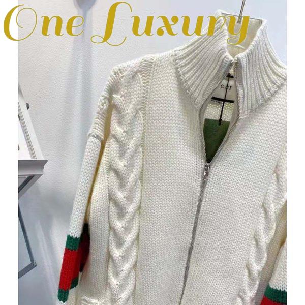 Replica Gucci Women GG Cable Knit Bomber Jacket Off-White Cable Knit Wool 5