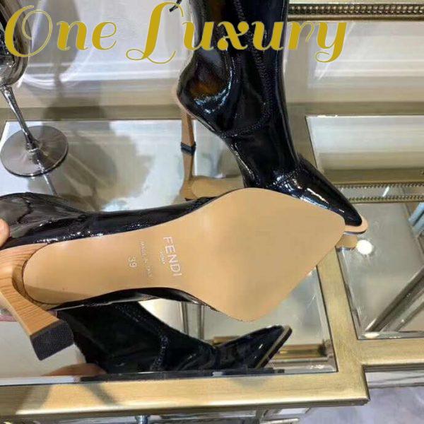Replica Fendi Women Glossy Black Neoprene Ankle Boots FFrame Pointed-Toe 11