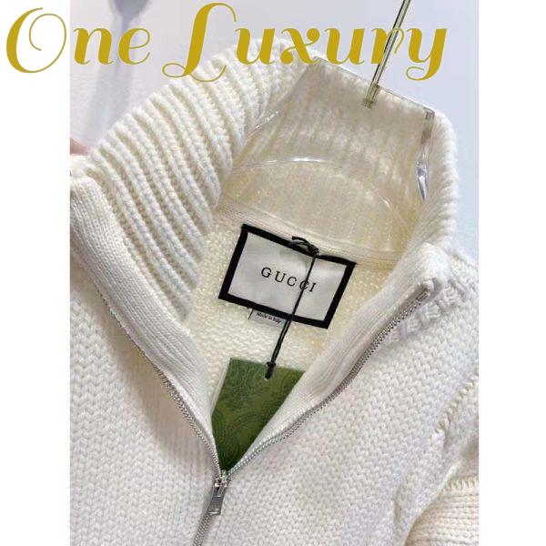Replica Gucci Women GG Cable Knit Bomber Jacket Off-White Cable Knit Wool 7