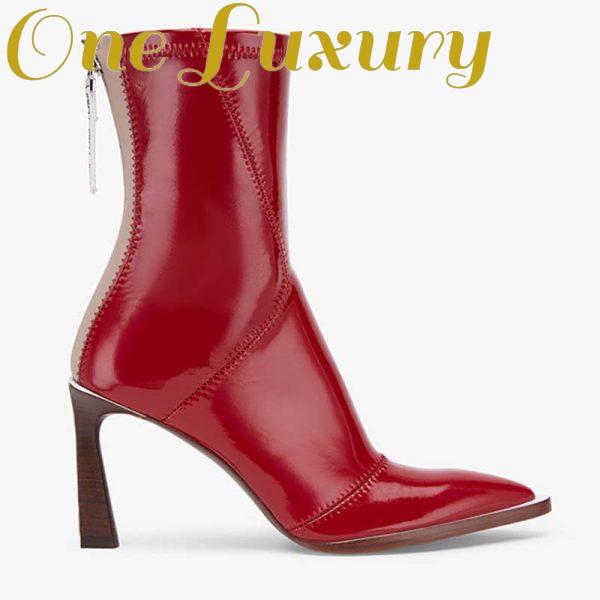 Replica Fendi Women Glossy Red Neoprene Ankle Boots FFrame Pointed-Toe 2