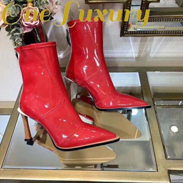 Replica Fendi Women Glossy Red Neoprene Ankle Boots FFrame Pointed-Toe 4