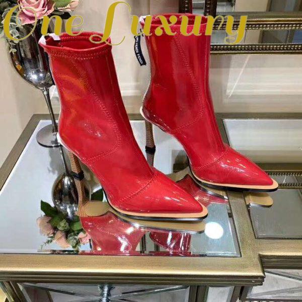Replica Fendi Women Glossy Red Neoprene Ankle Boots FFrame Pointed-Toe 5