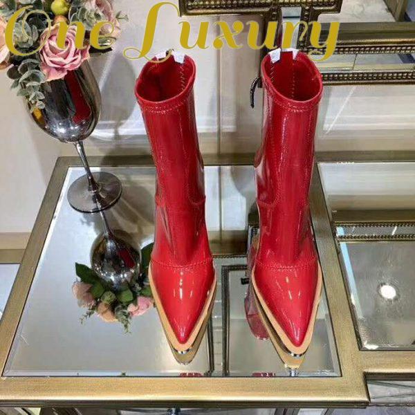 Replica Fendi Women Glossy Red Neoprene Ankle Boots FFrame Pointed-Toe 6