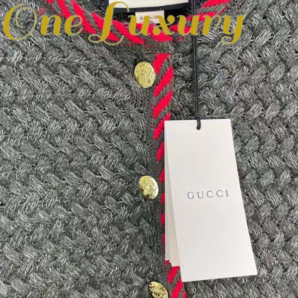 Replica Gucci Women GG Cable Knit Wool Jacket Dark Green Cable Knit Wool Green Red Stripe 7