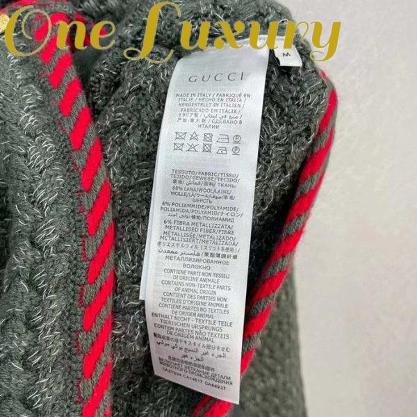 Replica Gucci Women GG Cable Knit Wool Jacket Dark Green Cable Knit Wool Green Red Stripe 8