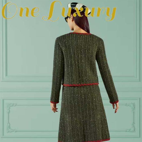 Replica Gucci Women GG Cable Knit Wool Jacket Dark Green Cable Knit Wool Green Red Stripe 14